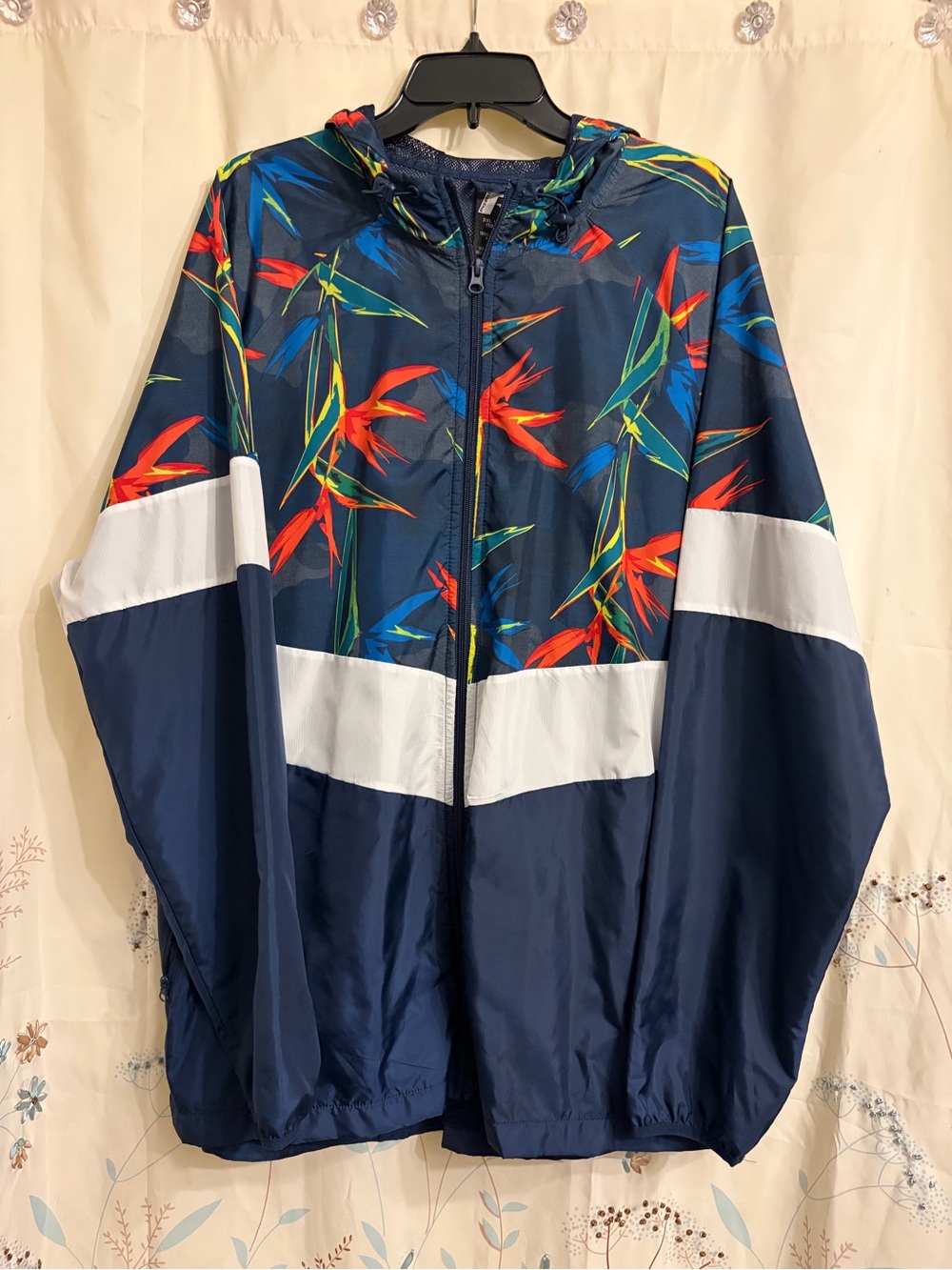Russel Men's Navy Floral/Solid Windbreaker Jacket Sz 2XL (50-52)
